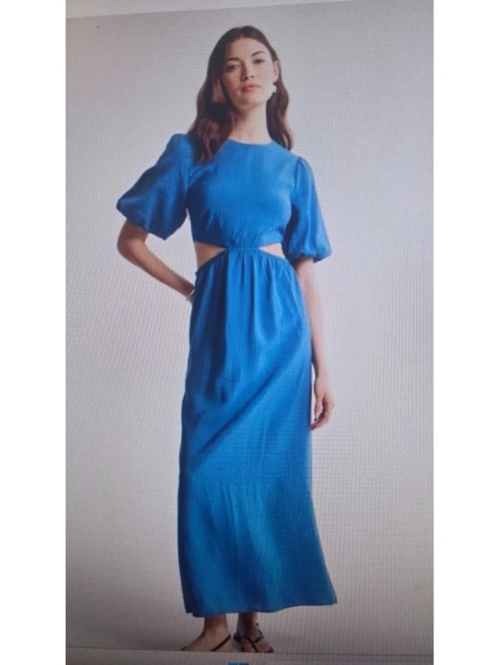 Abercrombie & Fitch Blue Puffed Sleeve Cut Out Maxi Dress M GUC